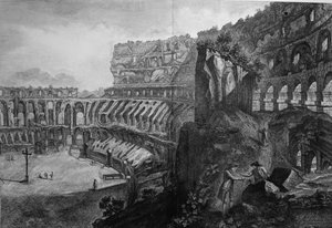 1835年にパリで公開された「Le Antichita Romane de GB Piranesi（1756）」からのコロシアムの内部の眺め 作： Giovanni Battista Piranesi